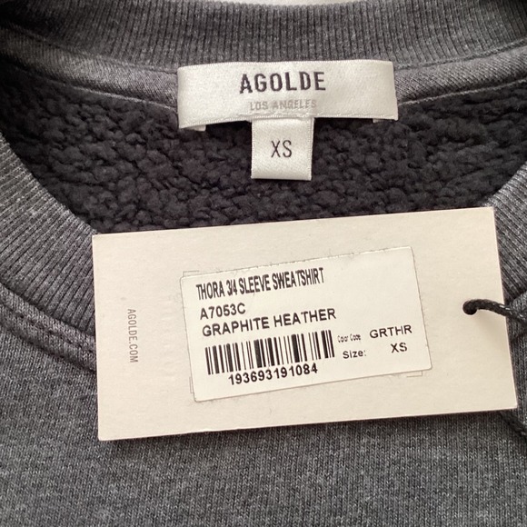 AGOLDE Thora 3/4 Sleeve Sweatshirt Gray XS Balloon/3-4 Sleeve Crew Pullover - Picture 2 of 7